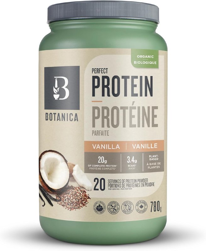 Botanica Perfect Protein Organic Vegan Protein Powder – Made in Canada, Gluten Free, Stevia & Sugar Free – 20 g Complete Protein + 3.4 g BCAAs per Serving, Vanilla, 780 g, 20 Servings Vanilla 780 g (Pack of 1)