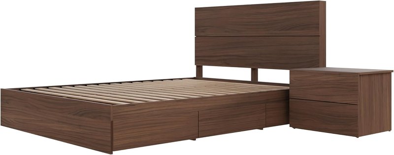 Nexera Milo 3-Piece Reversible Storage Bedroom Set, Brown, Queen Queen Walnut