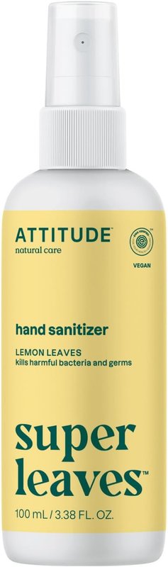 ATTITUDE Hand Sanitizer Spray for Adults and Kids, Made in Canada, EWG Verified, Kills Bacteria and Germs, Vegan, Lemon Leaves, 100 mL (Spray Bottle) Lemon Leaves 100 ml (Pack of 1)