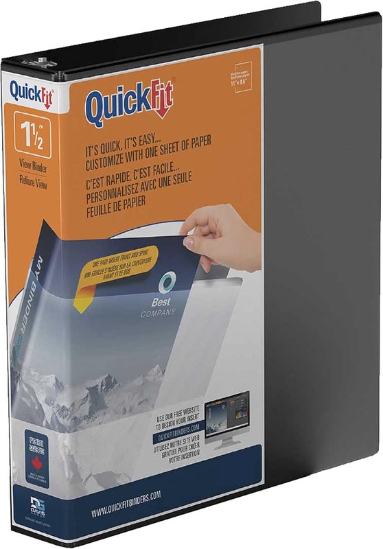 QUICKFIT Quick Fit Instant Angle D-Ring Binder - 1 1/2" Binder Capacity - Letter - 8 1/2" x 11" Sheet Size - 3 x D-Ring Fastener(s) - Black - Recycled - 1 / Each, 87021