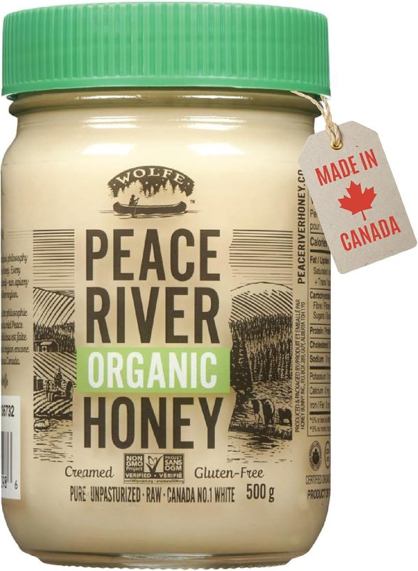 Peace River Organic Creamed Honey | 100% Pure, Canadian Raw Honey | Unpasteurized | Never Crystalizes | Preservative & Additive Free, Non-GMO | Smooth & Spreadable | Sustainably Sourced | 500g Jar Creamed Honey 500 g (Pack of 1)