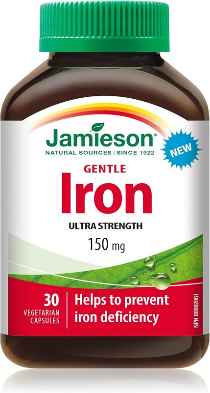 Jamieson Ultra Strength Iron 150 mg, Helps Prevents Iron Deficiency, and Gentle on the Stomach. Non-GMO, Gluten-Free, No Artificial Colours, Flavours, or Preservatives, 150 Vegetarian Capsules