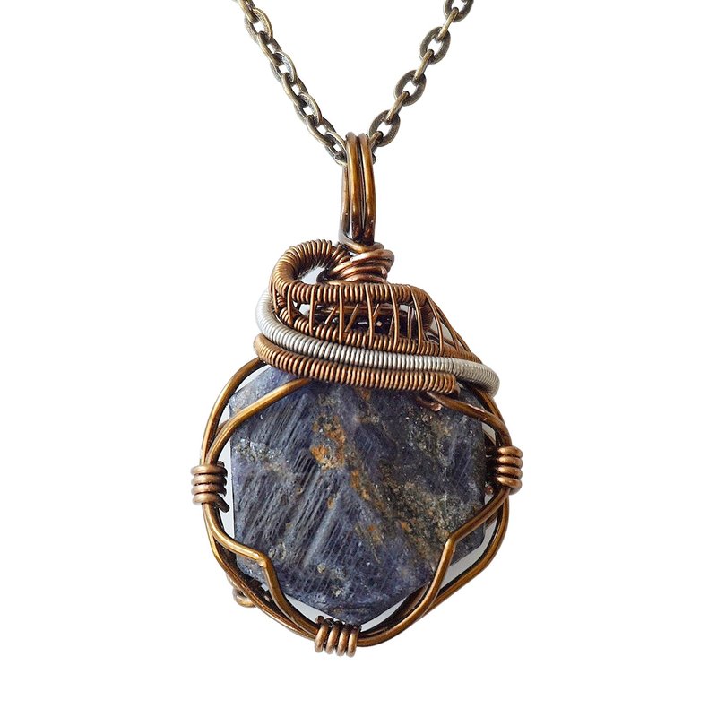 Designs by Nature Gems Raw Blue Sapphire Necklace, September Birthstone Jewelry, With 24 Inch Antique Bronze Chain, Genuine Raw Crystal, Handmade in Canada antique-bronze-and-tin-plated-copper