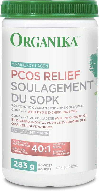 Organika Canadian-Made Marine Collagen PCOS Relief Powder - Clinically Researched 40:1 Inositol Blend, Folate, B12 - Helps support Hormone Balance, Menstrual Cycle and Fertility - 283g