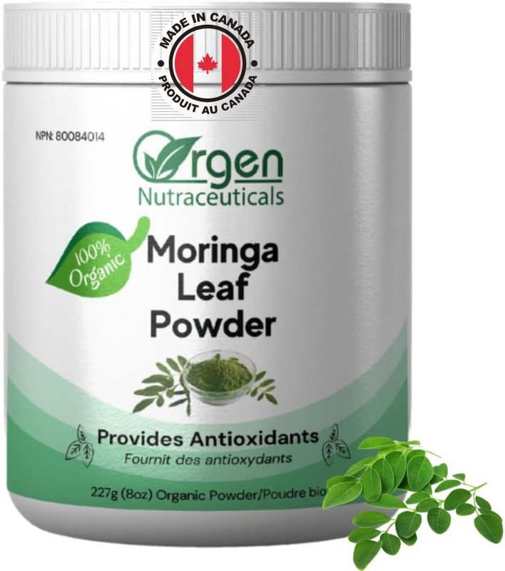 Organic Moringa Leaf Powder 227g, Superfood Packed with Antioxidants, Vitamins A & B2, Calcium, Iron, Potassium, Fiber and Magnesium