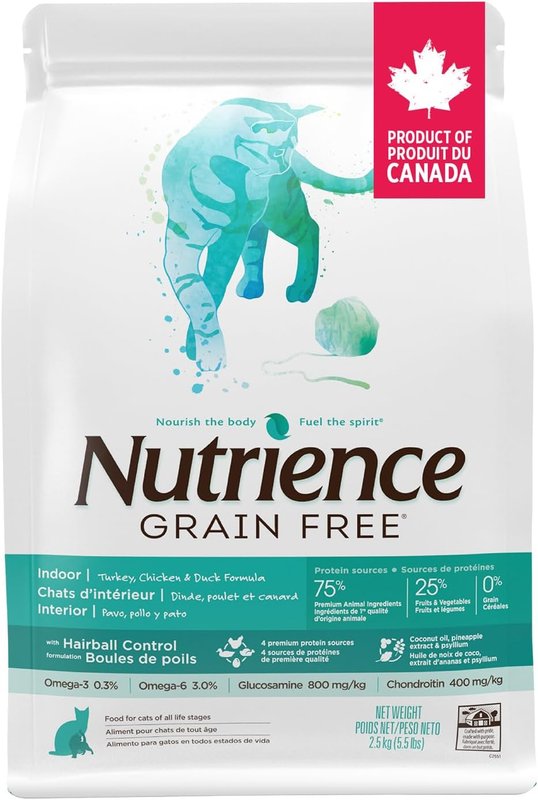 Nutrience Grain-Free Indoor Cat Food - Canadian Turkey, Chicken & Duck, 2.5 kg (5.5 lb) Bag