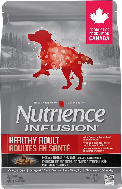 Nutrience Infusion Healthy Adult Dog Food, 5 kg (11 lb), Freeze-Dried Canadian Beef, Dry Dog Food, Nourriture Pour Chien, Manger Pour Chien