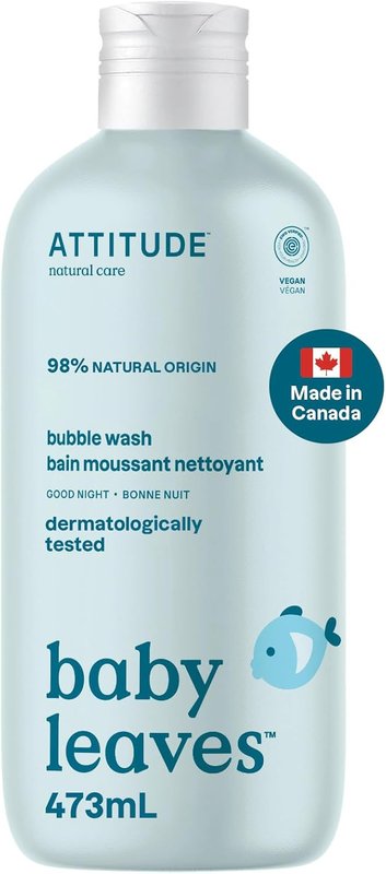 ATTITUDE Bubble Bath and Body Wash for Baby, Made in Canada, EWG Verified, Dermatologically Tested, Plant- and Mineral-Based Ingredients, Vegan and Cruelty-free, Good Night, 473 mL Good Night 473 ml (Pack of 1)