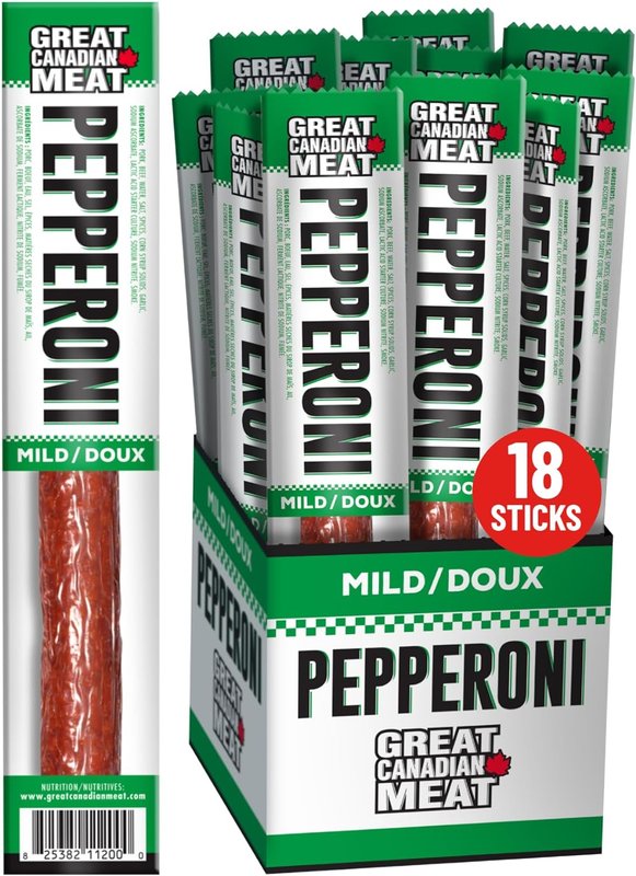 Mild Pepperoni Sticks Box 18 x 22g Caddy by Great Canadian Meat, Meat Snacks, Meat Sticks For Carnivores. Perfect For Snacking, Gluten Free, High In Protein