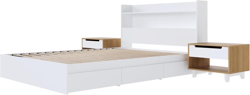 Nexera Harper 4-Piece Reversible Storage Bedroom Set, White, Queen Queen White & Natural Maple