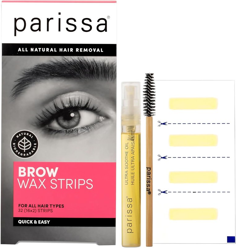Parissa Eyebrow Wax Strips | Biodegradable & Fragrance-Free | Ready-to-Use Hair Removal Kit for At-Home Brow Waxing, Gentle on Sensitive Skin with Post-Wax Ultra Soothe Oil | 32 Strips (16 x 2) 1 count (Pack of 32)