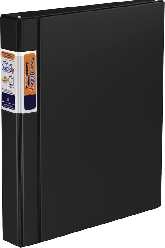 QuickFit Heavy-Duty Commercial Binder, 3-Ring D-Ring Binder, Black, 1 Inch