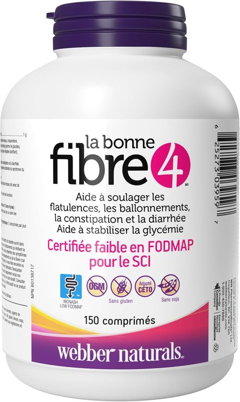 Webber Naturals The Right Fibre4 IBS Intestinal Discomfort Tablets, 150 Tablets, Fibre Supplement for Digestive Health, Low-FODMAP, Vegan