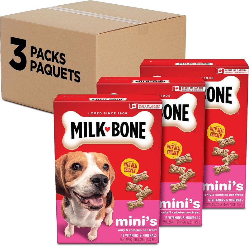 Milk-Bone Original Biscuits, Oven Baked Dog Treats Made with Real Chicken Meat, Crunchy Texture Helps Clean Teeth, Mini Snacks for Frequent Rewards, 850 g (Pack of 3) Mini Dog 850g (Pack of 3)
