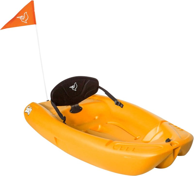 Pelican Solo EVO DLX - Kids Sit on top Kayak with Paddle and Decals - Mango - Twin Tunnel Hull with Swim up Deck - Lighweight & Durable