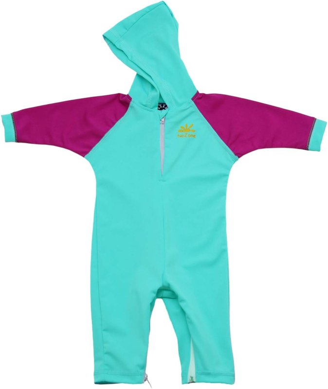 Nozone Kailua Hooded Sun Protective One-Piece Baby Swimsuit - UPF 50+ 18-24 Months Aquatic/Fuchsia