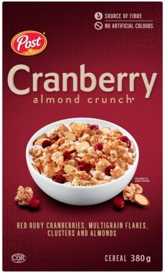 Post Cranberry Almond Crunch Breakfast Cereal, Source of Fibre, Made With Red Ruby Cranberries, Regular Size 380g 380 g (Pack of 1)