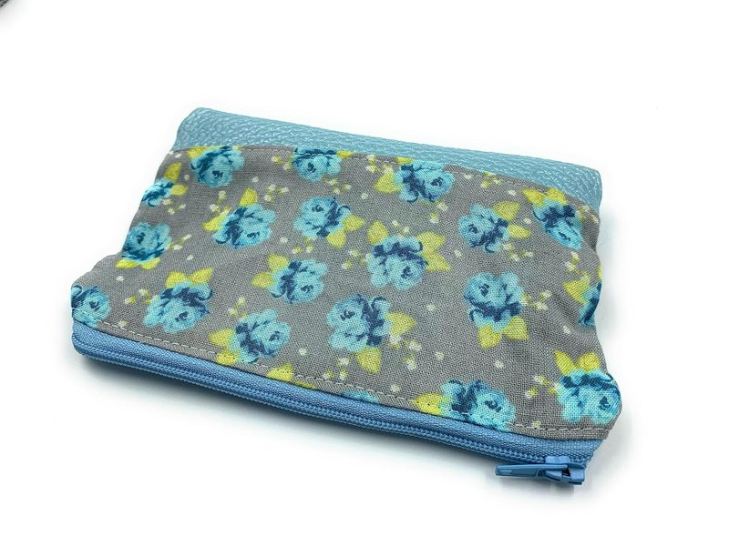 Handmade in Canada Tiny Fabric Pouch - Faux Leather & Floral Zippered Change Purse - Little Credit Card Holder, Flowers, Coin Pouch