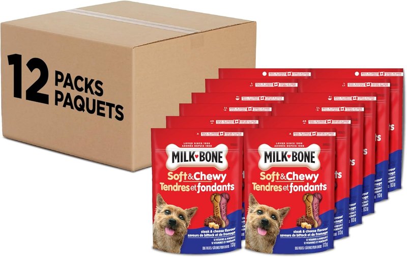 Milk-Bone Soft & Chewy Dog Treats, Tender Oven Baked Snacks Made with Tasty Wholesome Ingredients, Steak & Cheese Flavour, 113 g (Pack of 12) Steak & Cheese 113 g (Pack of 12)