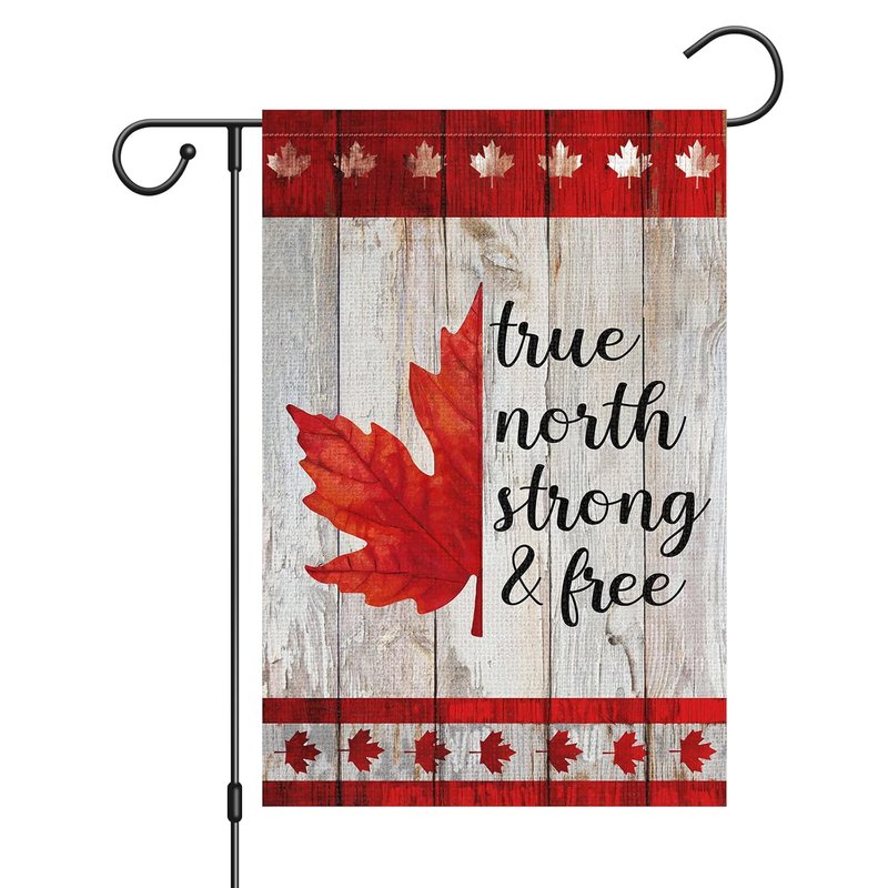 Louise Maelys Canada Day Garden Flags Maple Leaf True North Strong Free 12 x 18 Inch Double Sided Burlap Flag 1st July Canada Day Patriotic Banner Outdoor Decorations(Only Flags)