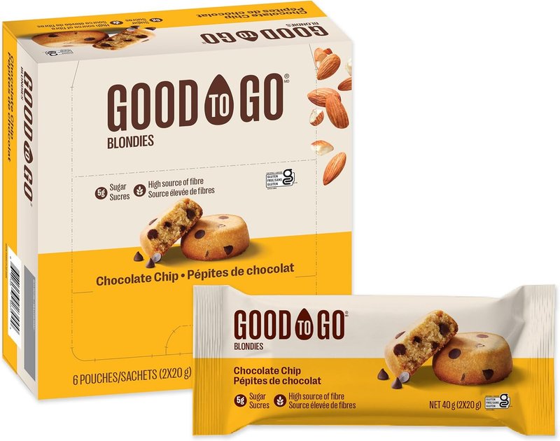 Good To Go Soft Baked Blondie – Chocolate Chip, Gluten Free, Vegan, High Fibre Snack, 6 x 40g Blondies Chocolate Chip Blondies