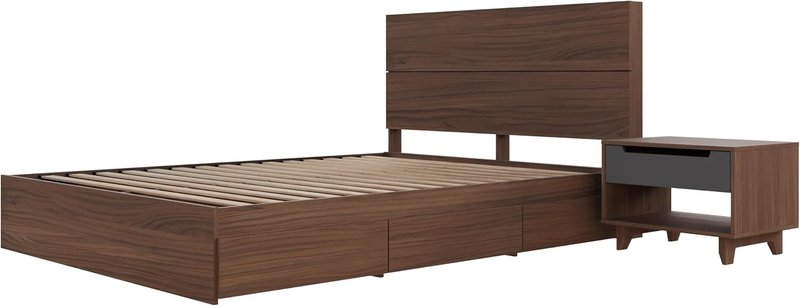 Nexera Milo 3-Piece Reversible Storage Bedroom Set, Brown, Queen Queen Walnut & Charcoal