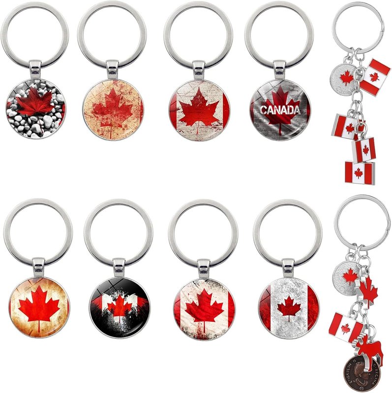10 PCS Canada Flag Keychains, Canadian National Flag Keyring Decorative Key Chain Maple Leaf Key Ring Gift for Men Women 10 Pack