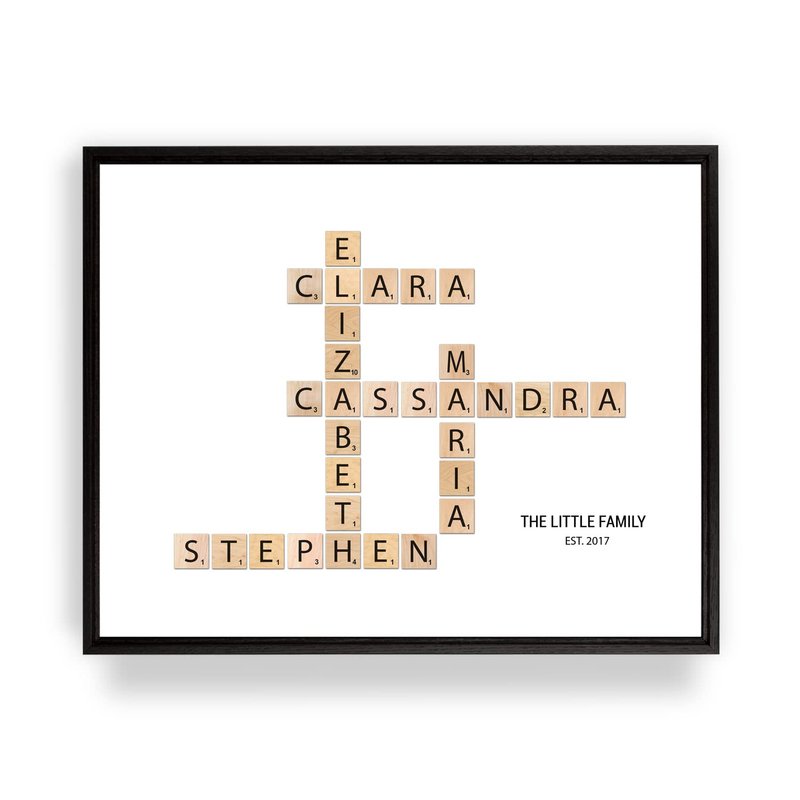 [SF Customizables] Personalized Scrabble Print Custom Letter Tile Family Names Art Crossword Print Wall Art [Framed Poster]