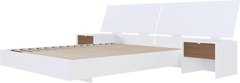 Nexera Oslo 4-Piece Floating Platform Bedroom Set, White, Queen Queen White & Walnut