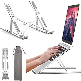 Laptop Stand, DYAZ Aluminum Laptop Stand, Canadian Brand, Adjustable Ergonomic & Portable Riser with 6 Angles for MacBook, iPad, HP(10-15.6 Inches Size) Foldable Desktop Holder in Silver