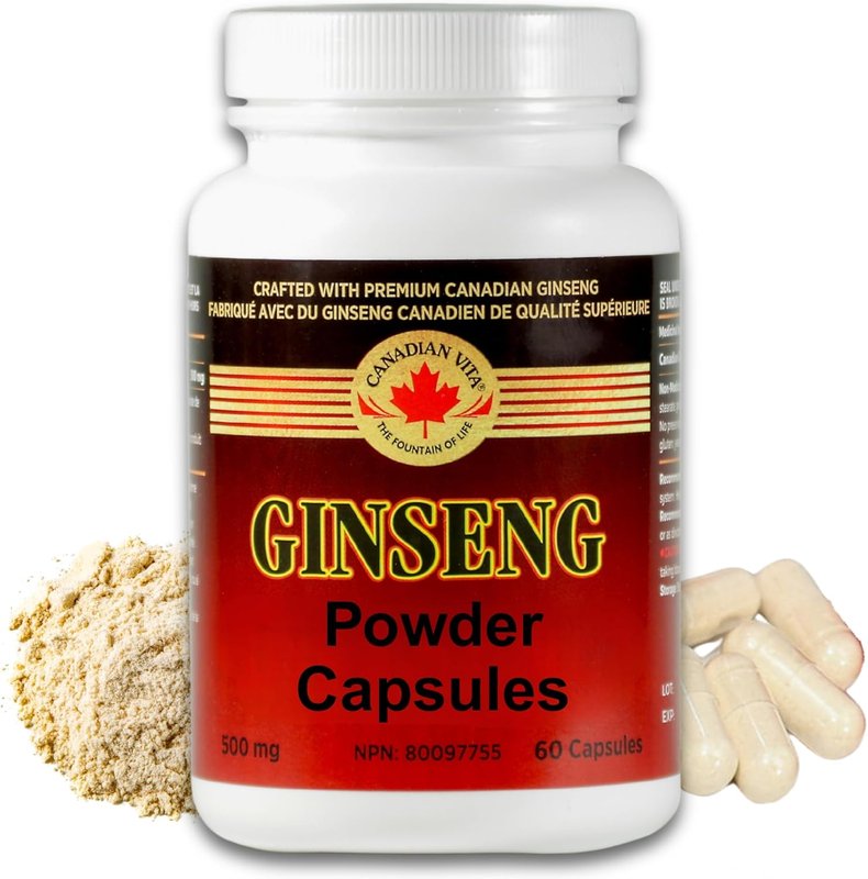 Canadian Vita Ginseng Capsules - Herbal Supplement - Pure Canadian Ginseng Root Powder - For Energy | Focus | Immunity | Stress Relief - Natural Asian Panax Alternative for Men & Women