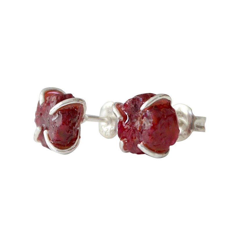 Designs by Nature Gems Raw Ruby Stud Earrings in Sterling Silver for Women, Made in Canada