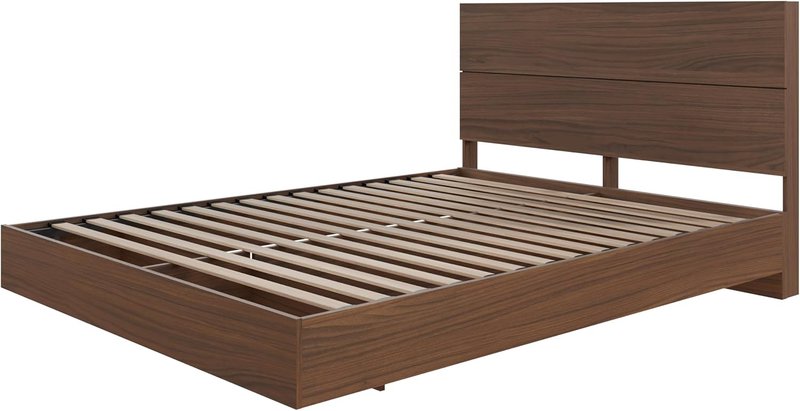 Nexera Milo 2-Piece Floating Platform Bed Set, Brown, Queen Queen Walnut