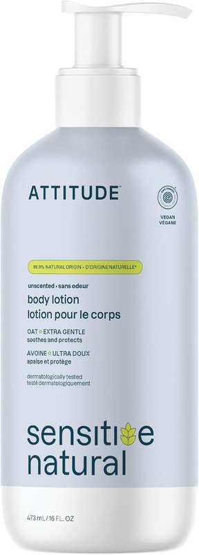ATTITUDE Body Lotion for Sensitive Skin with Oat, Made in Canada, EWG Verified, Dermatologically Tested, Vegan, Extra Gentle, Unscented, 473 mL Unscented 473 ml (Pack of 1)