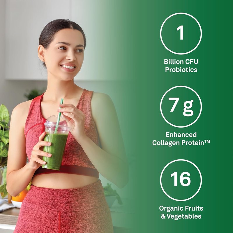Organika Canadian-Made Power Greens with Enhanced Collagen - 16 Superfoods - Organic Fruits and Vegetables Nutrient Rich Powder Pineapple Punch Flavor with Essential Proteins and Probiotics - 220g Nutritional Supplement
