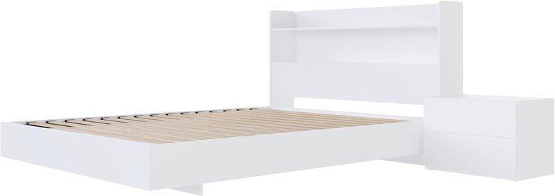 Nexera Harper 3-Piece Floating Platform Bedroom Set, White, Queen Queen White