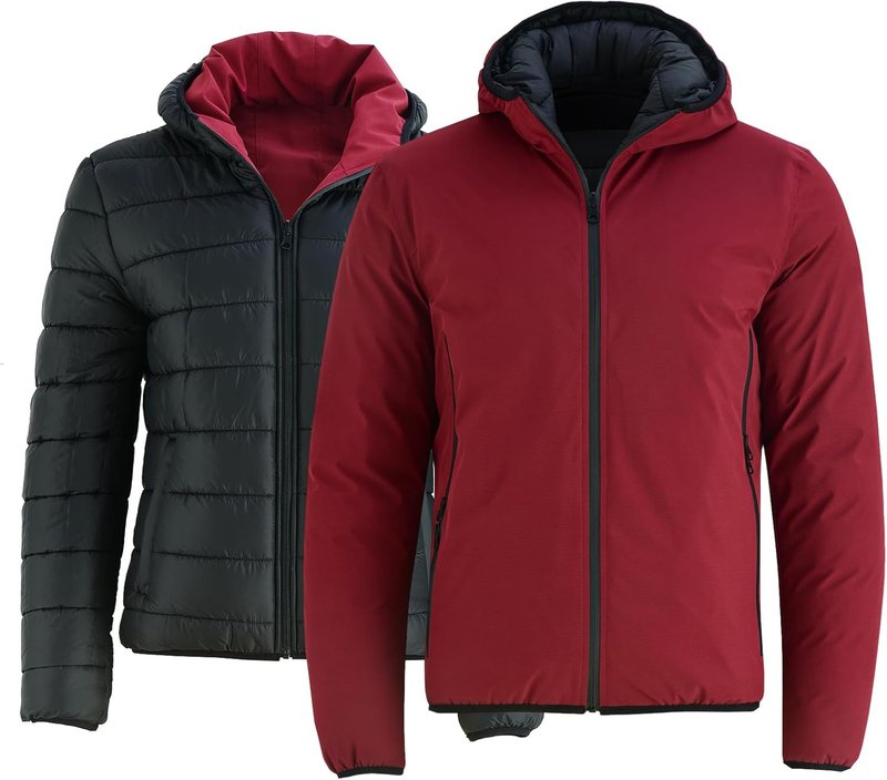 Patiru Men’s Reversible Quilted Puffer Padded and Insulated Lightweight Flip Warm jacket | Canadian Winter Hooded Down Jacket Small Maroon