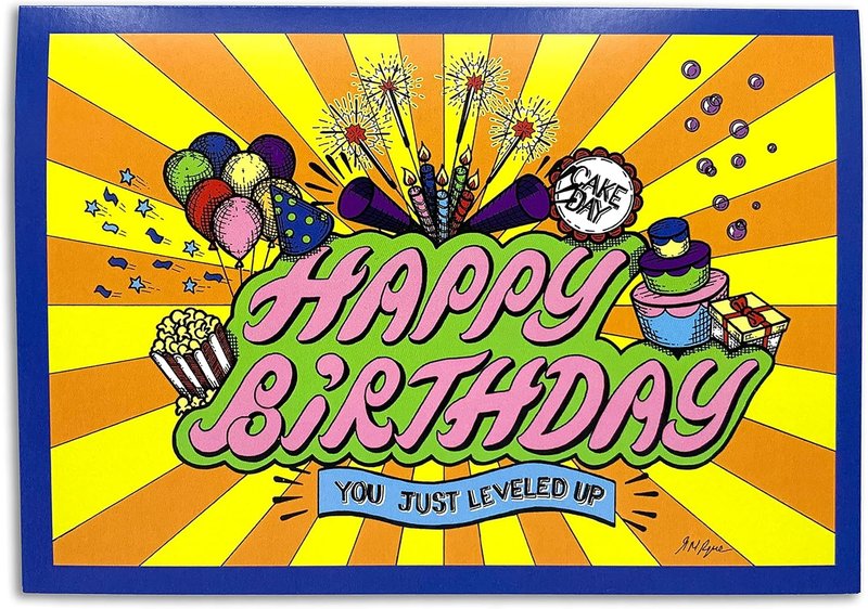 Sapphorica Creations Happy Birthday-Leveled Up- Hand-Illustrated Art Card for all ages and Birthday Celebrations