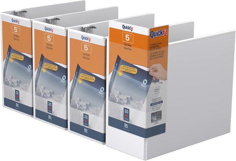 QuickFit View Binder, 3-Ring Binder for School or Office, D Ring, White, 4 Pack, 5 Inch