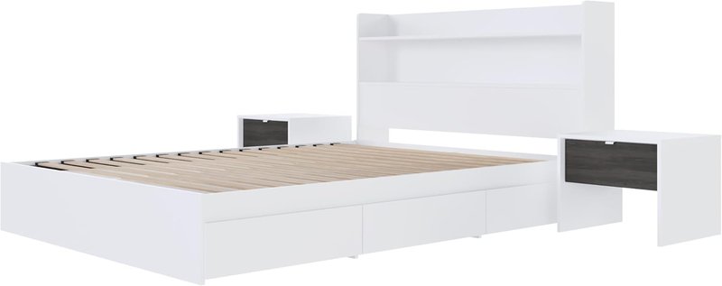 Nexera Harper 4-Piece Reversible Storage Bedroom Set, White, Queen Queen White & Bark Grey