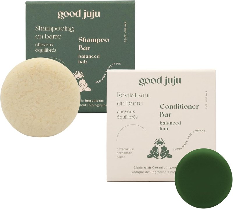Good Juju Shampoo and Conditioner Bar Duo for Normal & Balanced Hair | Made with All Natural & Organic Ingredients | Bergamot-Eucalyptus Shampoo & Lemongrass, Sage + Bergamot Conditioner Calming Scent