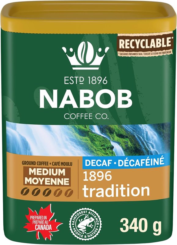 Nabob Medium Roast Swiss Water Decaf 1896 Tradition Ground Coffee, 340g Canister