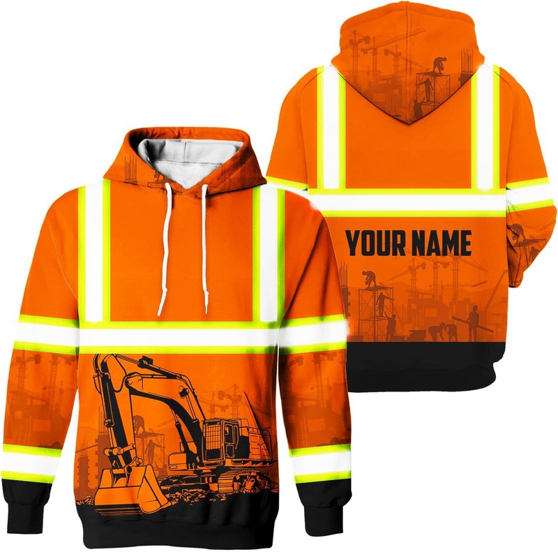 HiVis Custom Canada Job High Visibility Hoodie for Men Hi Vis Hoodie for Men Reflective Hoodie Safety Workwear for Canadian Small Excavator Operator