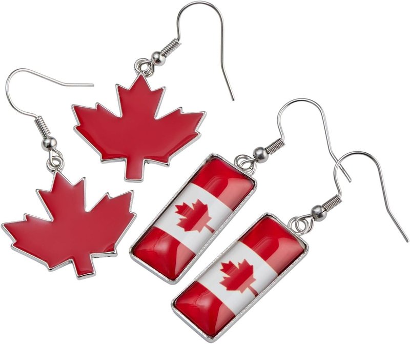 Canada Earrings Set, Red Maple Leaf Earrings, 2 Pair Canada Earrings, Canada Day Earrings for Women