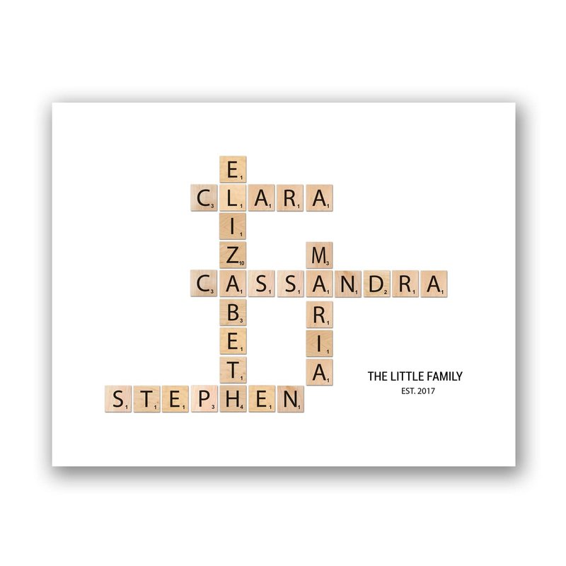 [SF Customizables] Personalized Scrabble Print Custom Letter Tile Family Names Art Crossword Print Wall Art