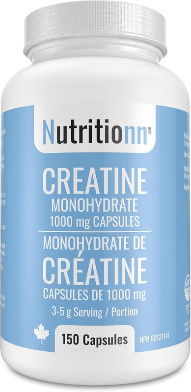 Creatine Capsules - 100% Creatine Monohydrate 1000 mg x 150 Pills (3-5 g Serving) - Made in Canada - Premium Strength and Muscle Growth Supplement by Nutritionn