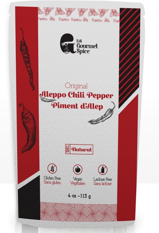 Edi Gourmet Spice Aleppo Pepper - 113g / 4 oz, Crushed Red Pepper Flakes, Turkish Maras Pul biber, Dried Allepo Middle Eastern Spice, Halaby Chili Pepper Seasoning