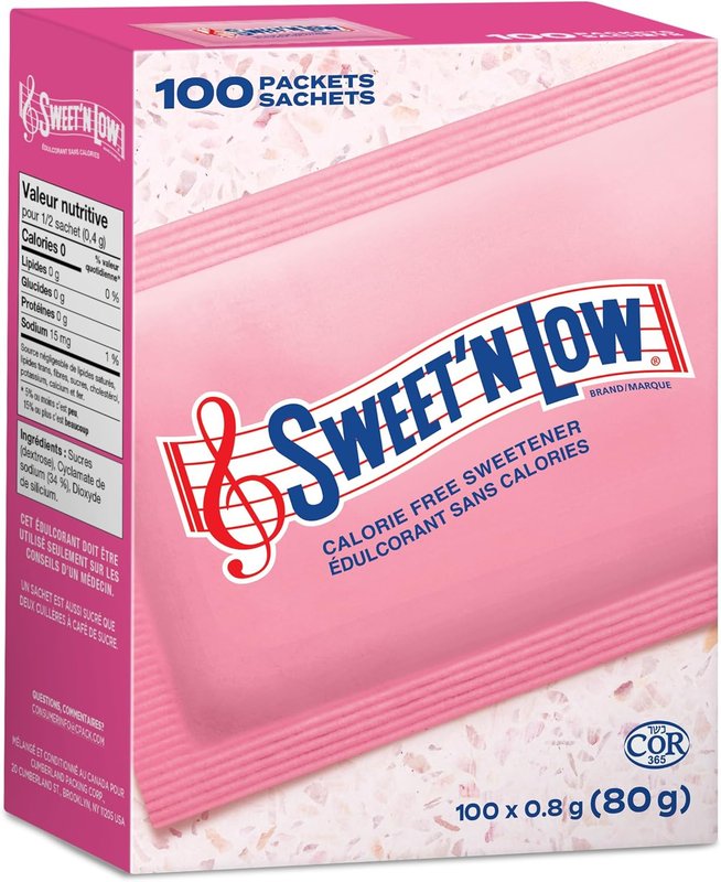 Sweet'N Low - Zero Calorie Sweetener - With Cyclamates. Diabetic-Friendly, Gluten-Free, Kosher, Vegan - Perfect for Hot and Iced Coffee, Tea and Lemonade, Made in Canada - 100 Packets