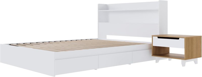 Nexera Harper 3-Piece Reversible Storage Bedroom Set, White, Queen Queen White & Natural Maple