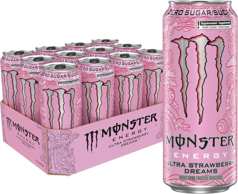 MONSTER ENERGY, Ultra Strawberry Dreams, 473mL Cans, Pack of 12 DRINK